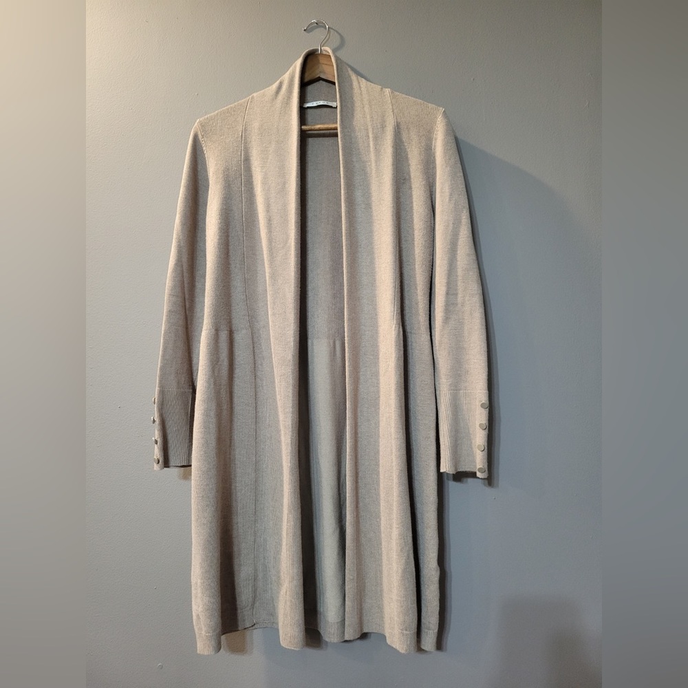 Cyrus Womens Beige Open Front Duster w/ Pockets | Size Small